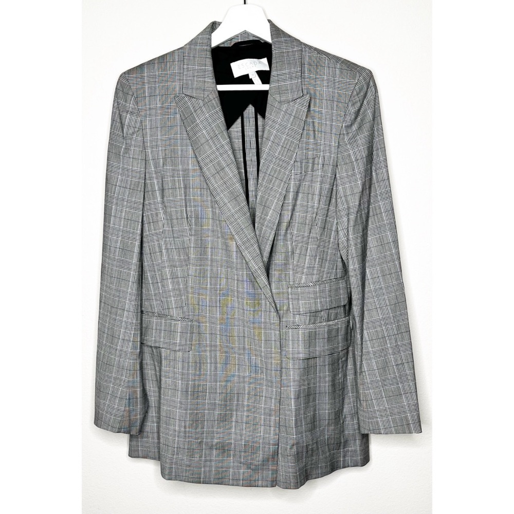 ESCADA Sport Balilyn Wool-Blend Plaid Long Line Blazer in Gray Size Small